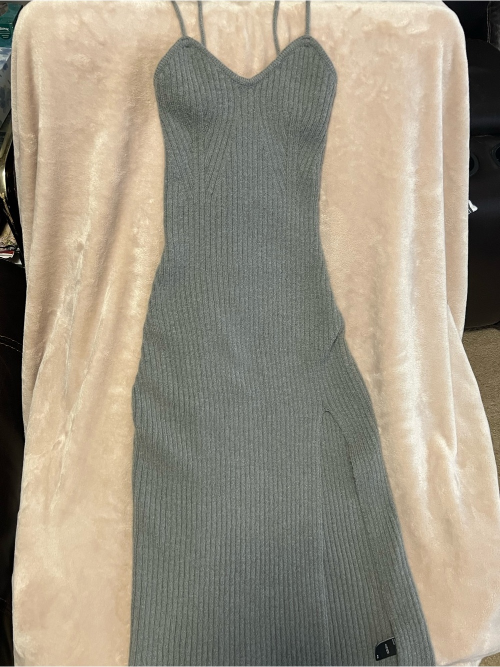 Cider Knit Solid Cami Split Midi Dress Grey Size XS